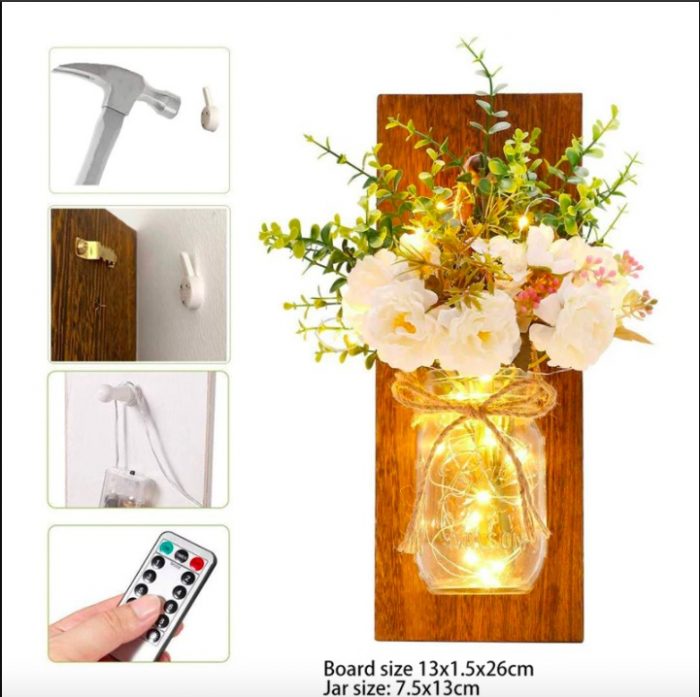 Paquete de 2 tarros de albañil con decoración de pared con control remoto, con luces de hadas para la sala de estar - Image 3