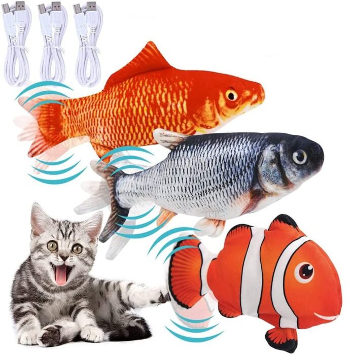 Paquete de 3 piezas de estilos variados - Juguete Flopping Fish Cat con cable USB